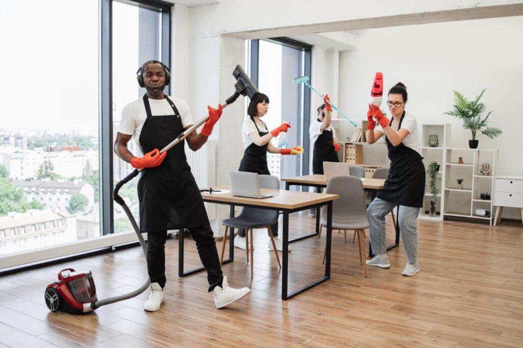 cleaning company cleaners joyful stance